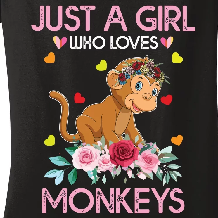 Monkey Tee ForJust A Who Loves Monkeys Women's V-Neck T-Shirt