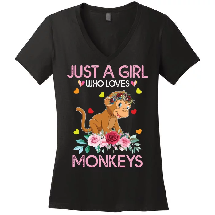 Monkey Tee ForJust A Who Loves Monkeys Women's V-Neck T-Shirt