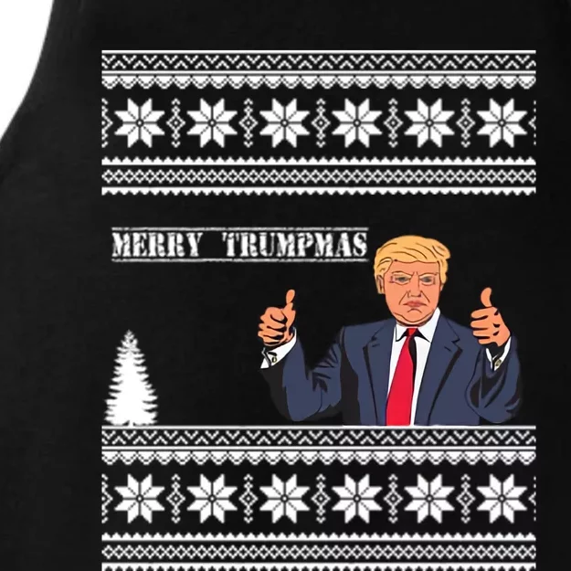 Merry Trumpmas Funny Ugly Christmas Ladies Tri-Blend Wicking Tank