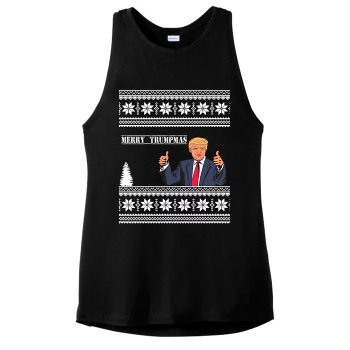 Merry Trumpmas Funny Ugly Christmas Ladies Tri-Blend Wicking Tank