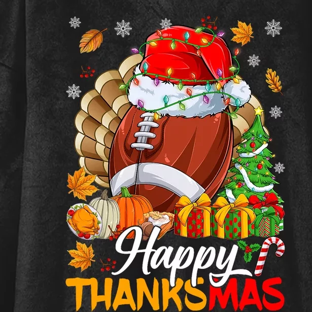 Merry Thanksmas Football Santa Hat Thanksgiving Christmas Hooded Wearable Blanket