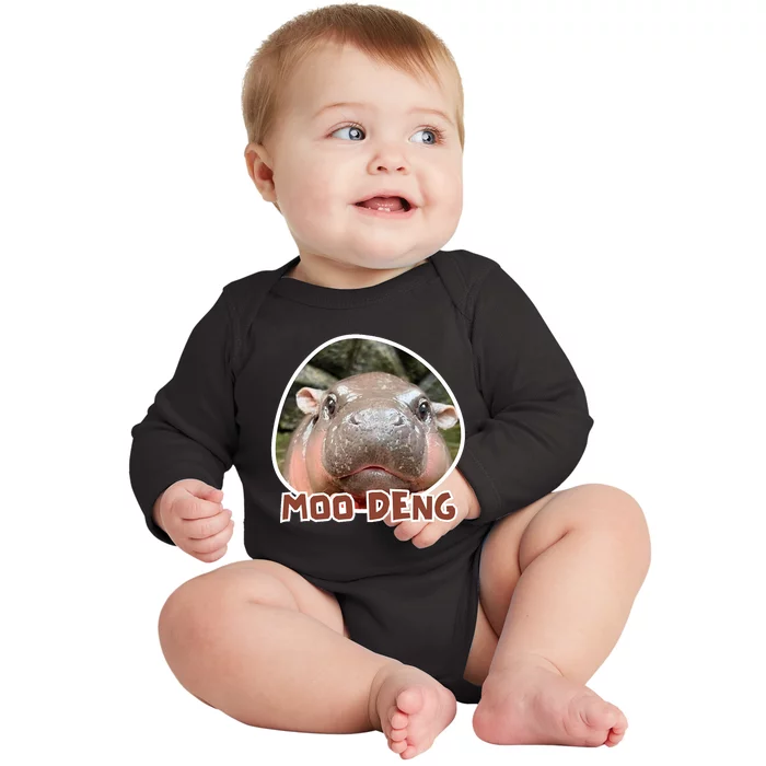 Moodeng The Famous Cute Baby Pigmy Hippo In Thailand Baby Long Sleeve Bodysuit