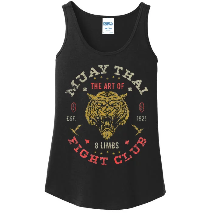 Muay Thai Fighter Vintage Twin Tiger Art Of 8 Limbs Ladies Essential Tank