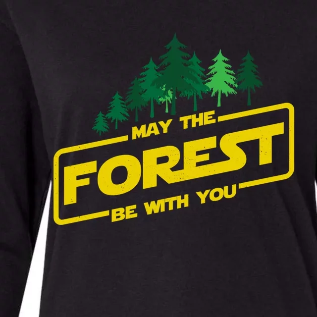 May The Forest Be With You Funny Earth Day Camping Space Pun Womens Cotton Relaxed Long Sleeve T-Shirt