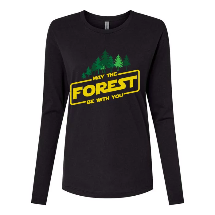 May The Forest Be With You Funny Earth Day Camping Space Pun Womens Cotton Relaxed Long Sleeve T-Shirt