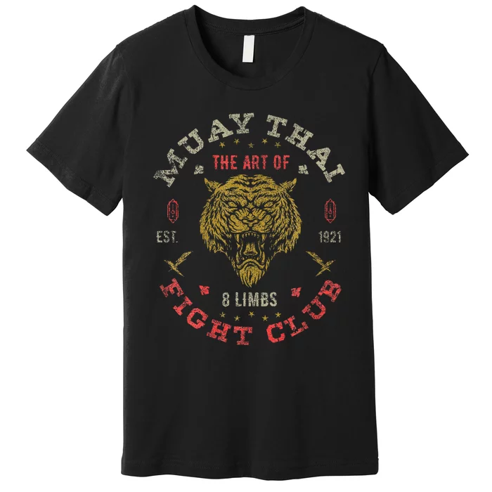 Muay Thai Fighter Vintage Twin Tiger Art Of 8 Limbs Premium T-Shirt