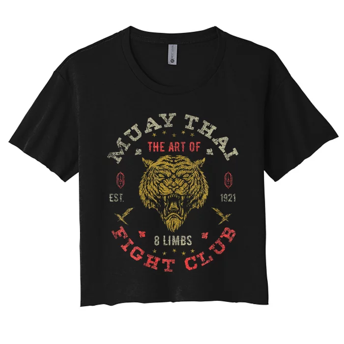 Muay Thai Fighter Vintage Twin Tiger Art Of 8 Limbs Women's Crop Top Tee