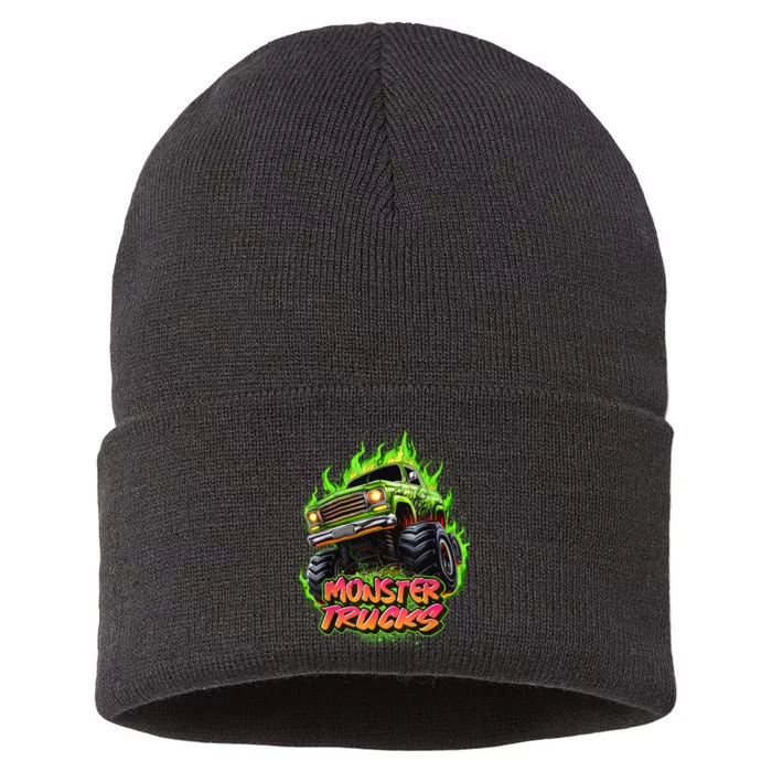 Monster Truck For Kids Monster Truck Vintage Retro Sustainable Knit Beanie