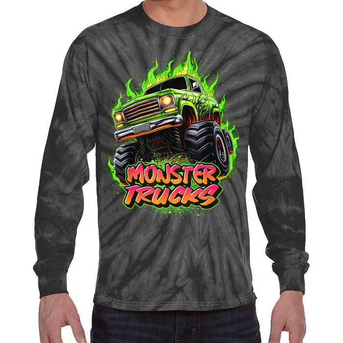 Monster Truck For Kids Monster Truck Vintage Retro Tie-Dye Long Sleeve Shirt