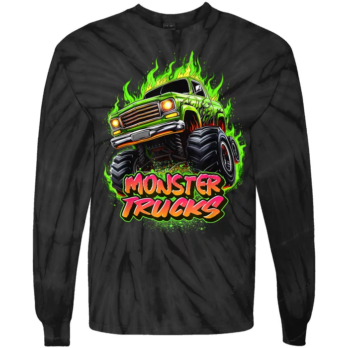 Monster Truck For Kids Monster Truck Vintage Retro Tie-Dye Long Sleeve Shirt