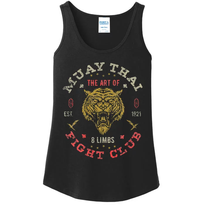 Muay Thai Fighter Vintage Twin Tiger Art Of 8 Limbs Ladies Essential Tank