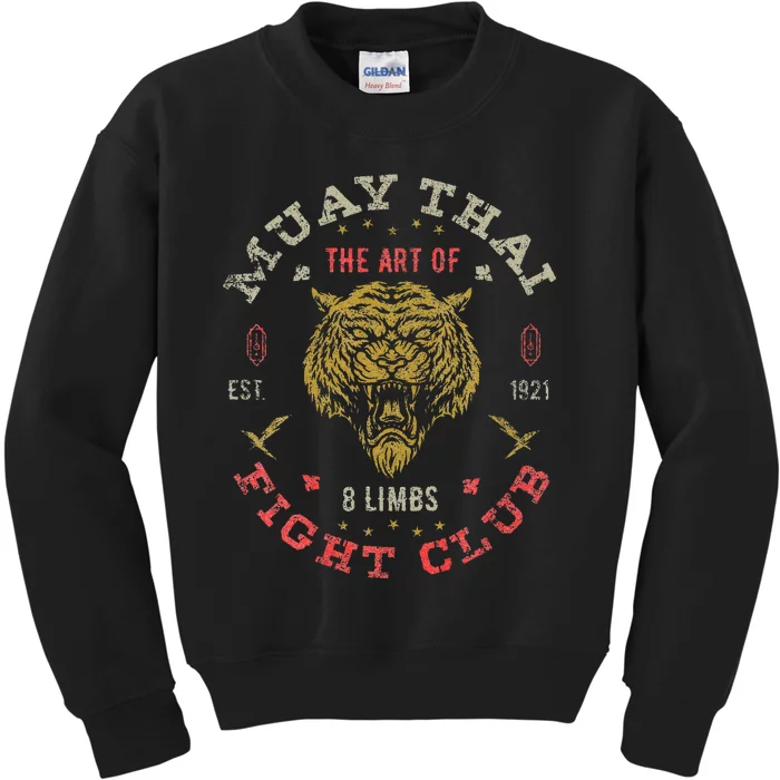 Muay Thai Fighter Vintage Twin Tiger Art Of 8 Limbs Kids Sweatshirt