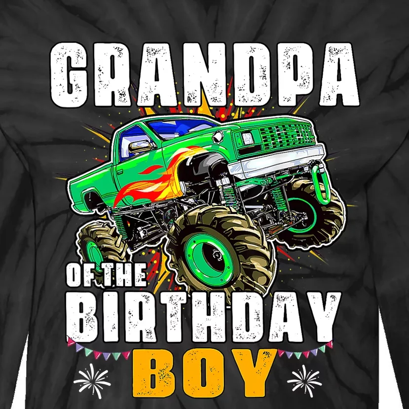 Monster Truck Family Matching Grandpa Of The Birthday Boy Tie-Dye Long Sleeve Shirt