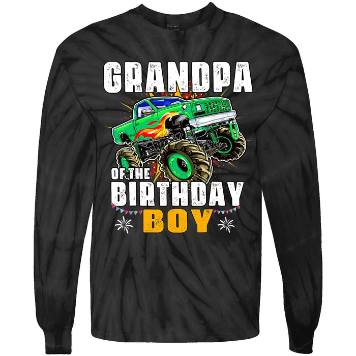 Monster Truck Family Matching Grandpa Of The Birthday Boy Tie-Dye Long Sleeve Shirt