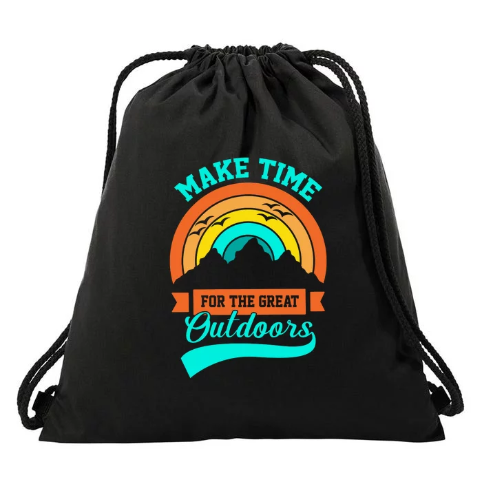 Make Time Foe The Great Outdoors Retro Camping For Camper Drawstring Bag