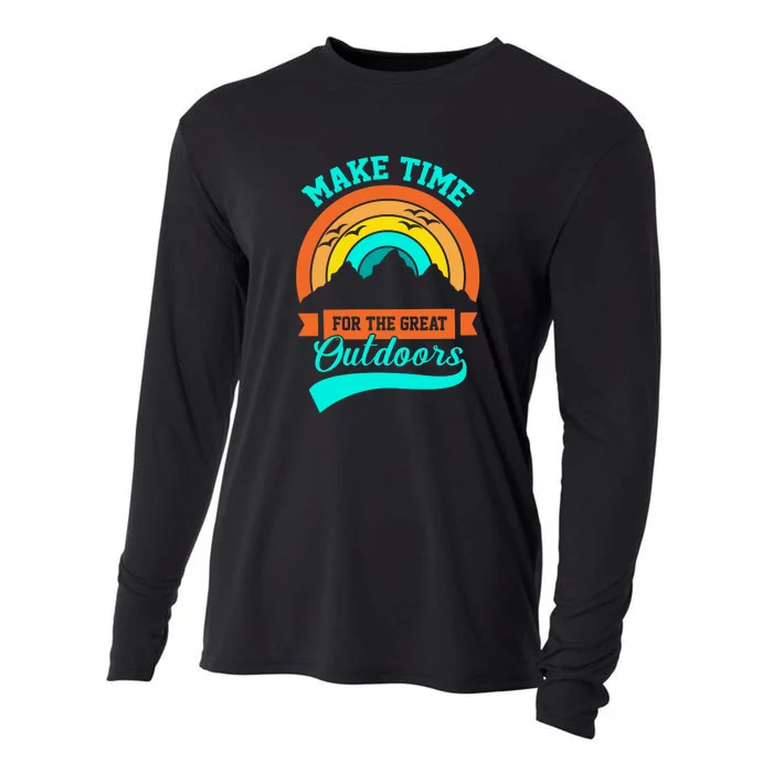 Make Time Foe The Great Outdoors Retro Camping For Camper Cooling Performance Long Sleeve Crew