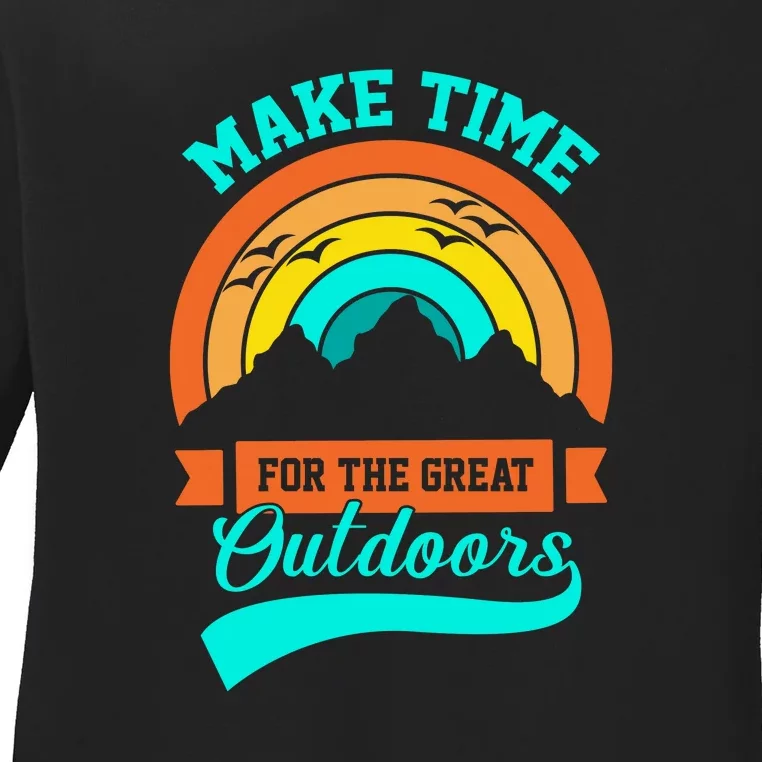 Make Time Foe The Great Outdoors Retro Camping For Camper Ladies Long Sleeve Shirt