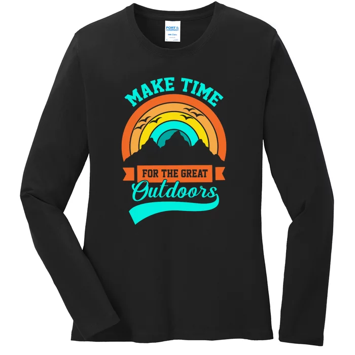 Make Time Foe The Great Outdoors Retro Camping For Camper Ladies Long Sleeve Shirt