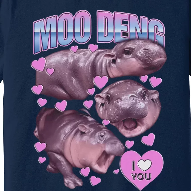 Moodeng The Famous Baby Pigmy Hippo Moodeng Meme Emotional Face Premium T-Shirt