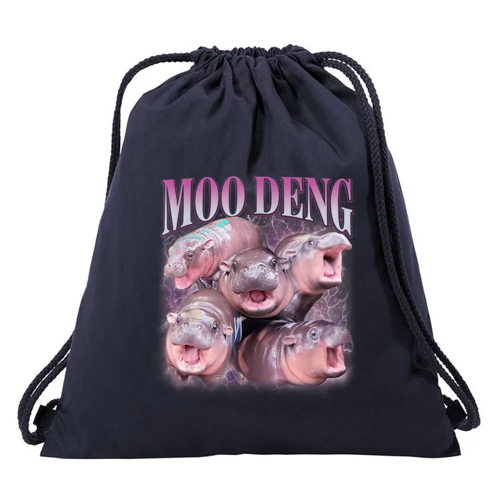 Moodeng The Famous Baby Pigmy Hippo Moodeng 5 Faces Emotional Meme Drawstring Bag