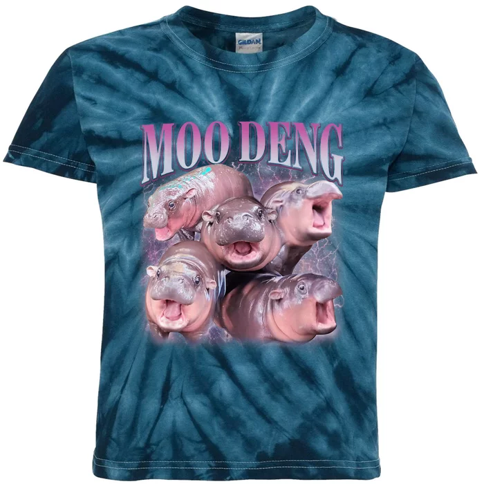 Moodeng The Famous Baby Pigmy Hippo Moodeng 5 Faces Emotional Meme Kids Tie-Dye T-Shirt