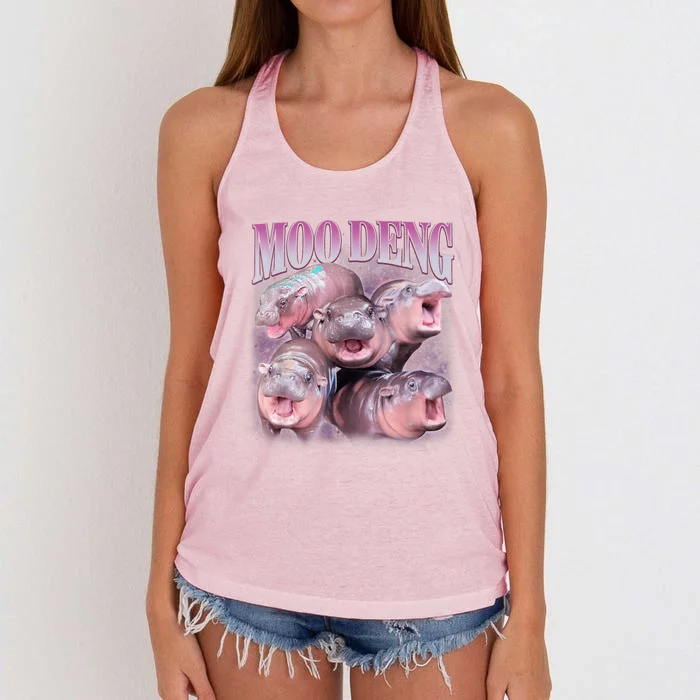 Moodeng The Famous Baby Pigmy Hippo Moodeng 5 Faces Emotional Meme Women's Knotted Racerback Tank