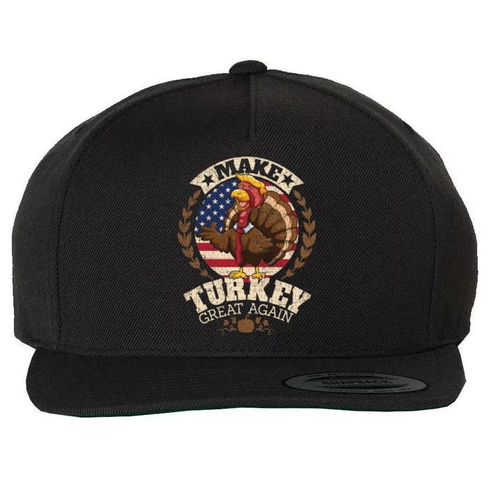 Make Turkey Great Again Grunge Thanksgiving Trumpkin Us Flag Gift Wool Snapback Cap