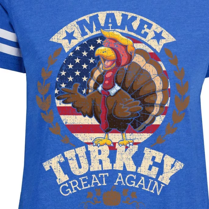 Make Turkey Great Again Grunge Thanksgiving Trumpkin Us Flag Gift Enza Ladies Jersey Football T-Shirt