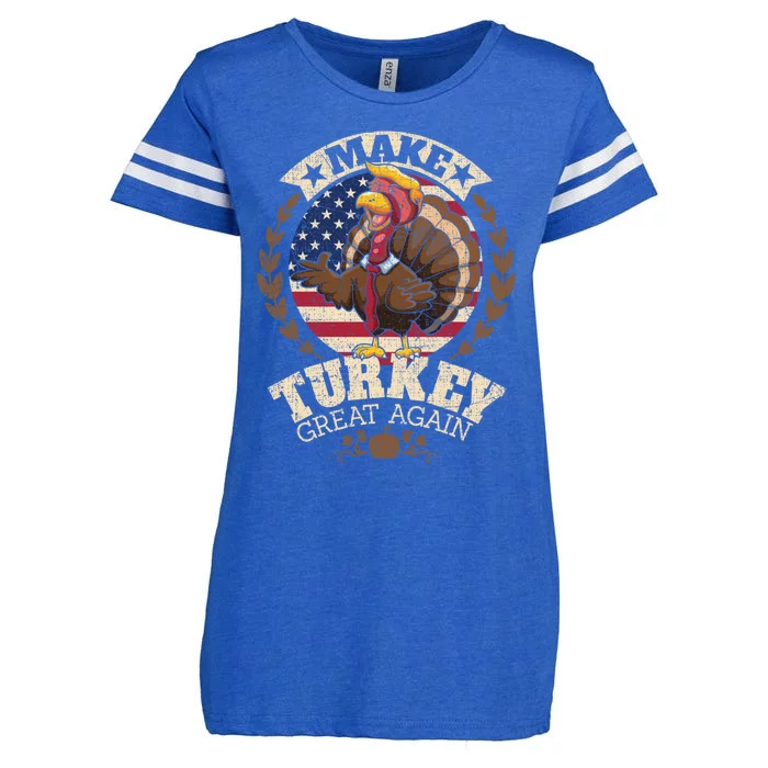 Make Turkey Great Again Grunge Thanksgiving Trumpkin Us Flag Gift Enza Ladies Jersey Football T-Shirt