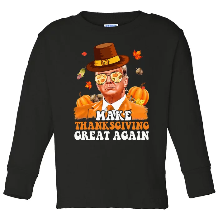 Make Thanksgiving Great Again Autumn Fall Leaves Trump Funny Toddler Long Sleeve Shirt