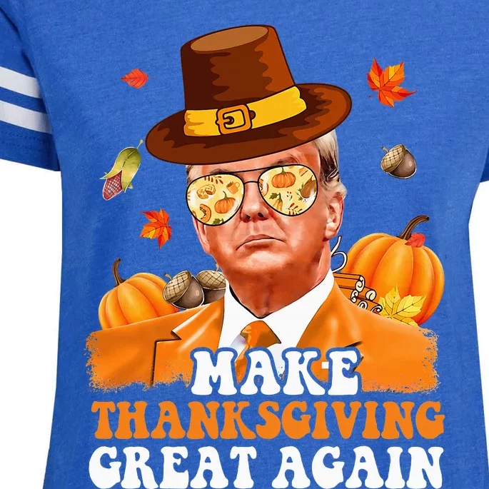 Make Thanksgiving Great Again Autumn Fall Leaves Trump Funny Enza Ladies Jersey Football T-Shirt