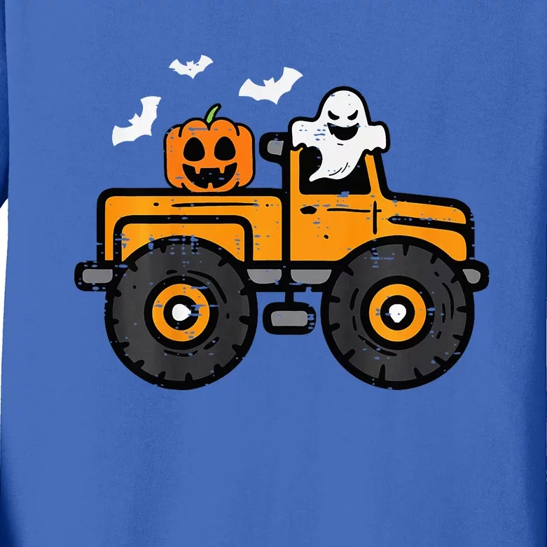 Monster Truck Ghost Pumpkin Halloween Costume Kids Long Sleeve Shirt