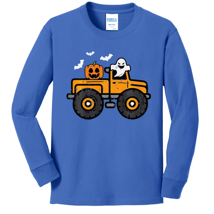 Monster Truck Ghost Pumpkin Halloween Costume Kids Long Sleeve Shirt