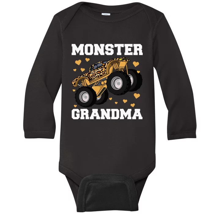 Monster Truck Grandma Leopard Birthday  Grandma Baby Long Sleeve Bodysuit