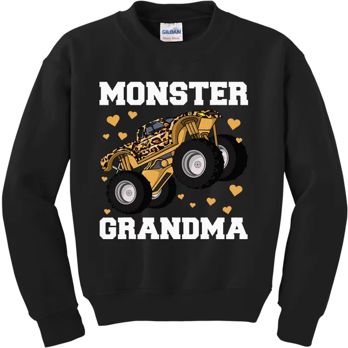 Monster Truck Grandma Leopard Birthday  Grandma Kids Sweatshirt