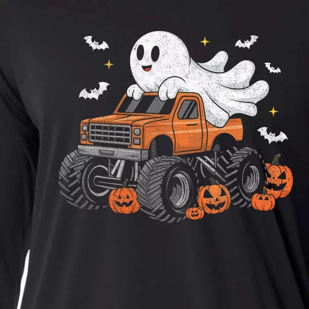 Monster Truck Ghost Pumpkin Halloween Costume Cooling Performance Long Sleeve Crew