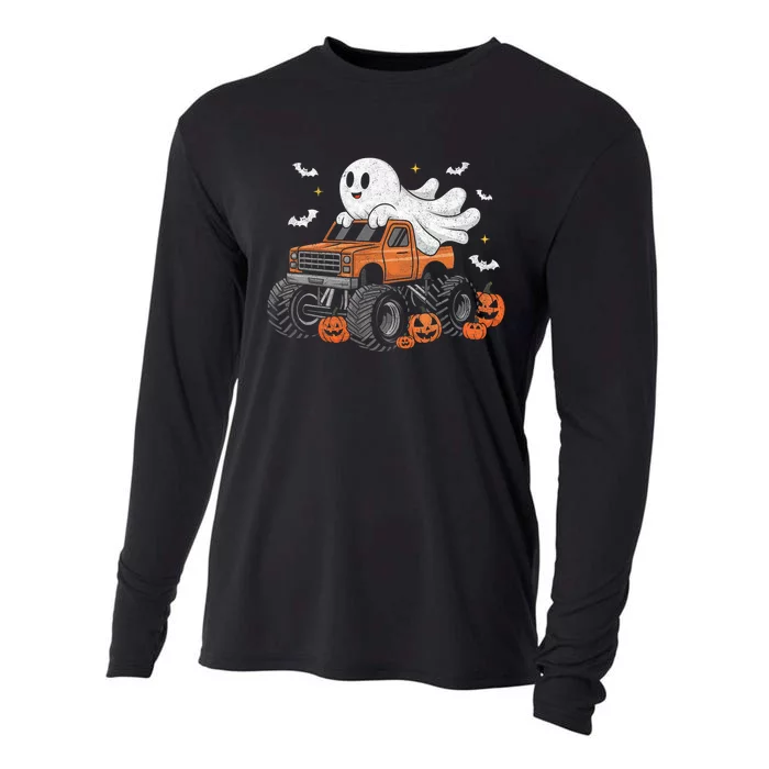 Monster Truck Ghost Pumpkin Halloween Costume Cooling Performance Long Sleeve Crew