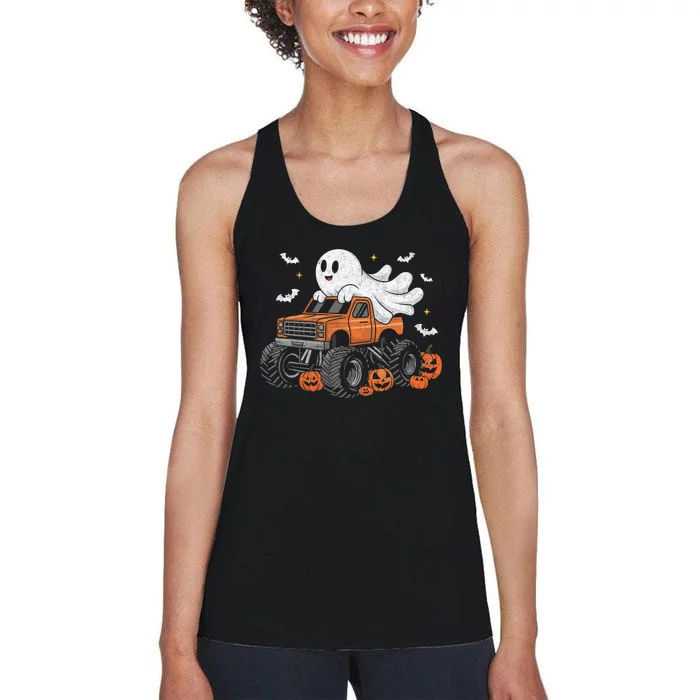 Monster Truck Ghost Pumpkin Halloween Costume Women's Racerback Tank