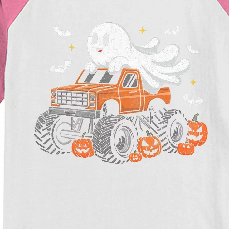 Monster Truck Ghost Pumpkin Halloween Costume Kids Colorblock Raglan Jersey