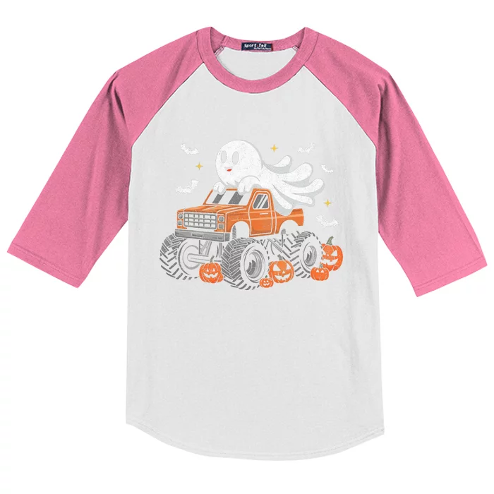 Monster Truck Ghost Pumpkin Halloween Costume Kids Colorblock Raglan Jersey