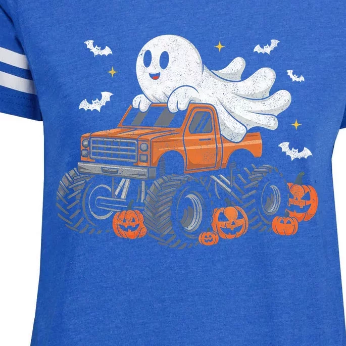 Monster Truck Ghost Pumpkin Halloween Costume Enza Ladies Jersey Football T-Shirt