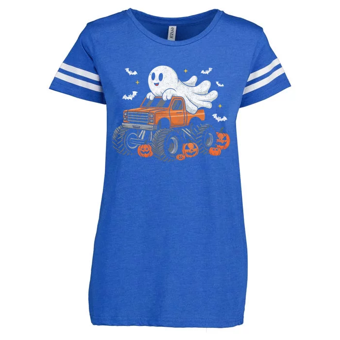 Monster Truck Ghost Pumpkin Halloween Costume Enza Ladies Jersey Football T-Shirt