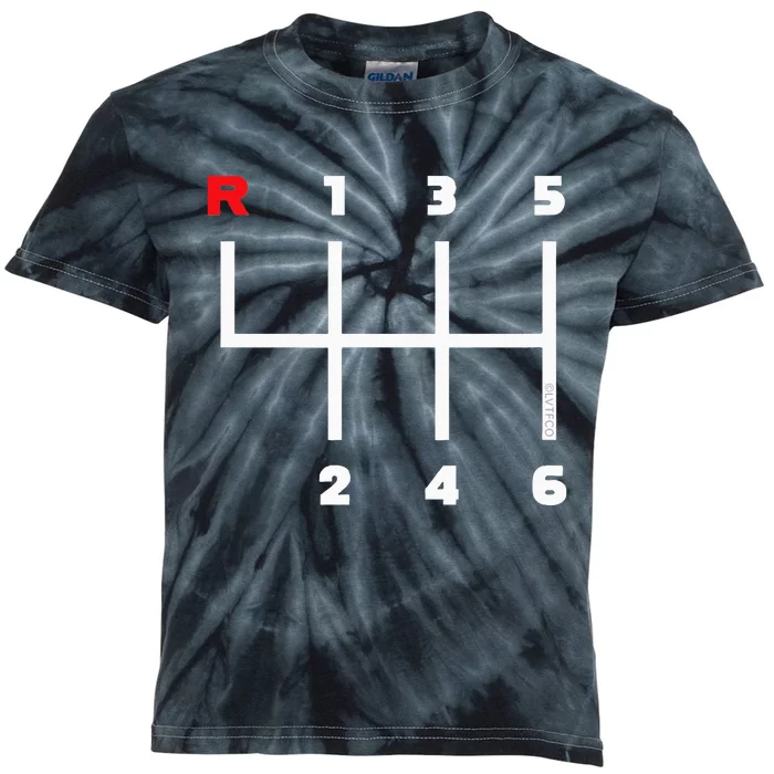 Manual Transmission Gear Shifter Pattern Kids Tie-Dye T-Shirt