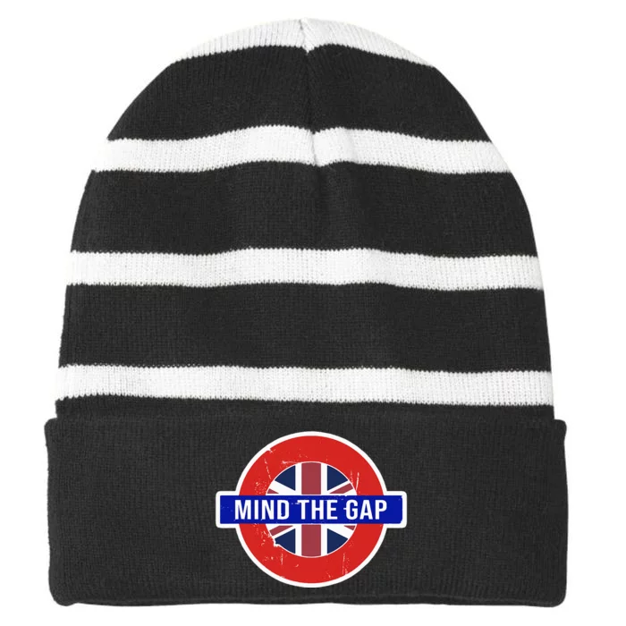 Mind The Gap Great London Vacation Tourist Travel Gift Striped Beanie with Solid Band