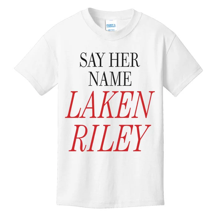 Marjorie Taylor Greene Say Her Name Laken Riley Kids T-Shirt