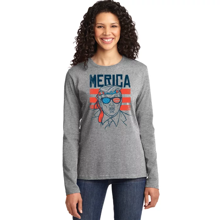 Merica Trump Gift Ladies Long Sleeve Shirt