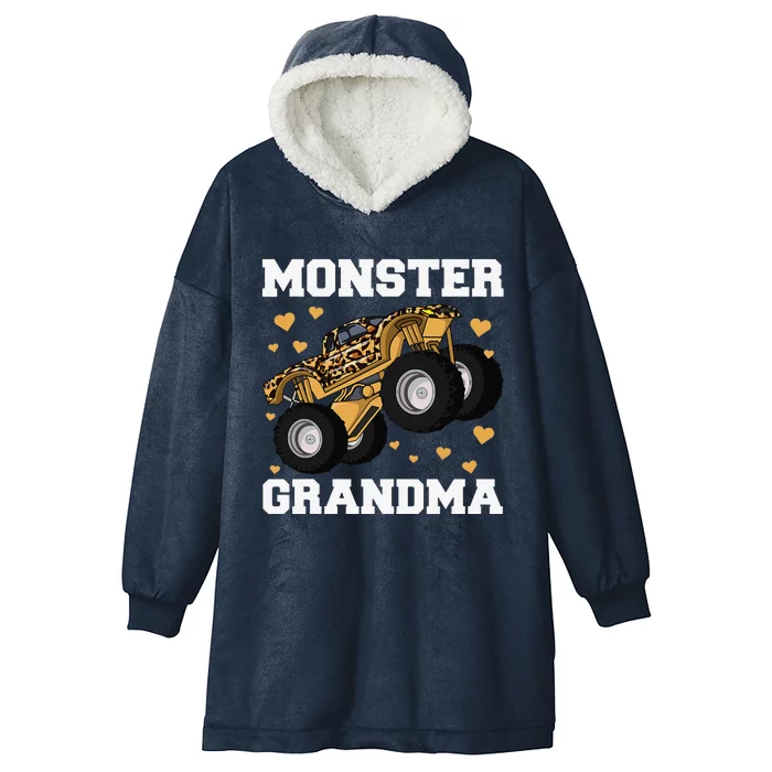 Monster Truck Grandma Leopard , Birthday Boy Grandma Hooded Wearable Blanket