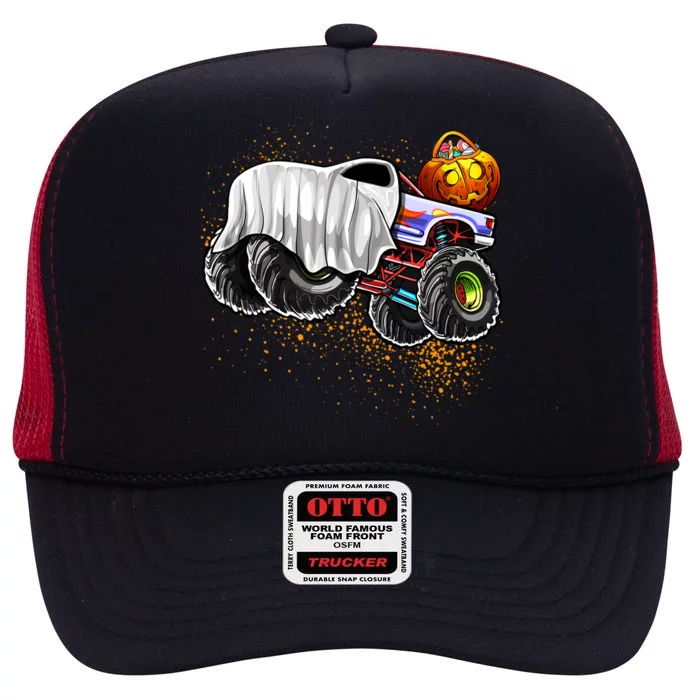 Monster Truck Ghost Halloween TrickOrTreating Pumpkin Meaningful Gift High Crown Mesh Trucker Hat