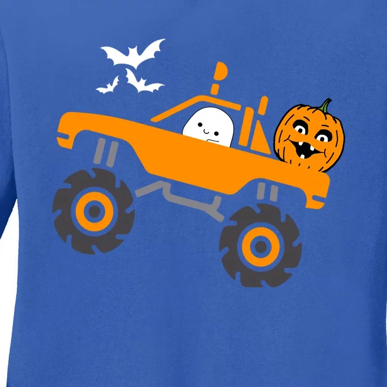 Monster Truck Ghost Pumpkin Halloween Costume Gift Ladies Long Sleeve Shirt