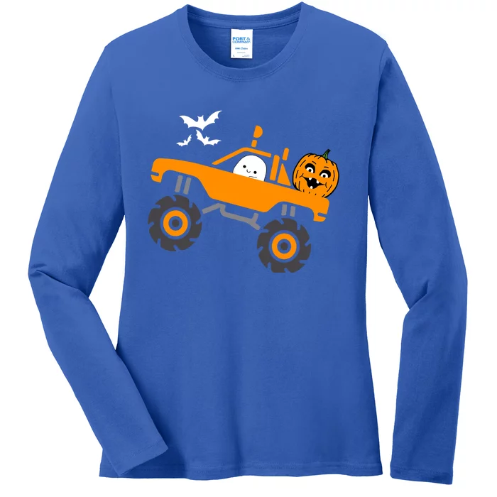 Monster Truck Ghost Pumpkin Halloween Costume Gift Ladies Long Sleeve Shirt